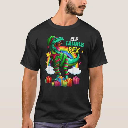 Merry Christmas Santa Rainbow Elf Saurus Rex T-shirt (Voorkant)
