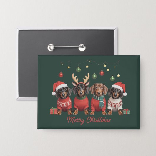 Merry Christmas Santa Reindeer Dachshund Weiner  Button (Voorkant / Achterkant)