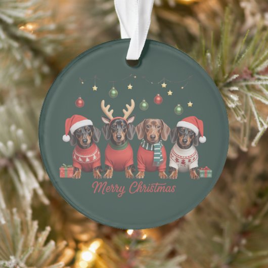 Merry Christmas Santa Reindeer Dachshund Weiner  Ornament (Boom)
