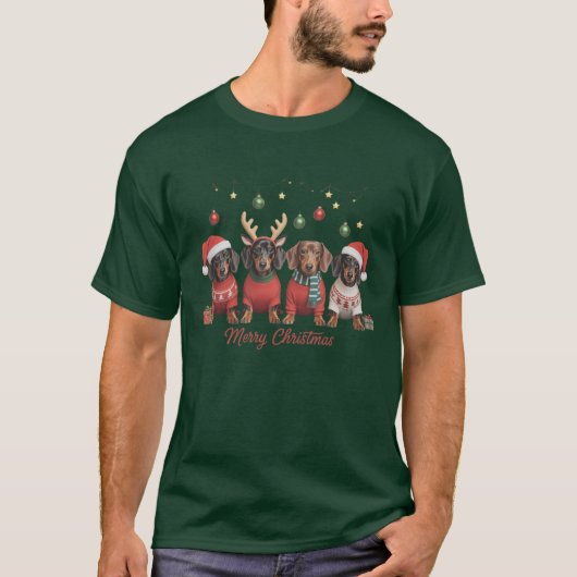 Merry Christmas Santa Reindeer Dachshund Weiner  T-shirt (Voorkant)
