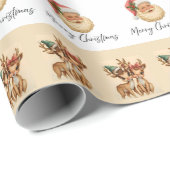 Merry Christmas Santa & Reindeer Wrapping Paper Cadeaupapier (Rol Hoek)