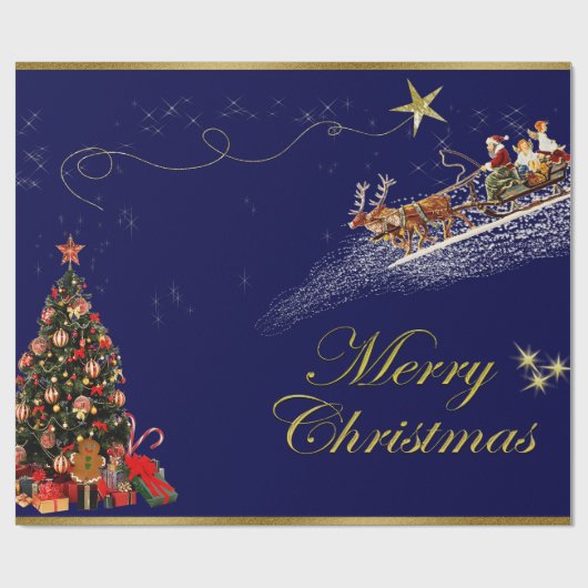 Merry Christmas Santa Riding Sleigh Christmas Tree Cadeaupapier (Vlak)