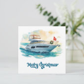 Merry Christmas Santa Sailing on a Yacht Feestdagenkaart (Staand voorkant)