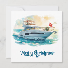 Merry Christmas Santa Sailing on a Yacht Feestdagenkaart