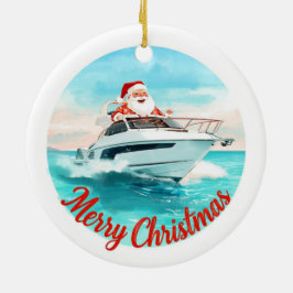 Merry Christmas Santa Sailing on a Yacht Keramisch Ornament