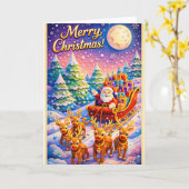 Merry Christmas Santa Sleigh and Reindeer Winter Kaart (Gele Bloem)
