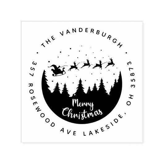 Merry Christmas Santa Sleigh Custom Retour Adres Zelfinktende Stempel (Design)