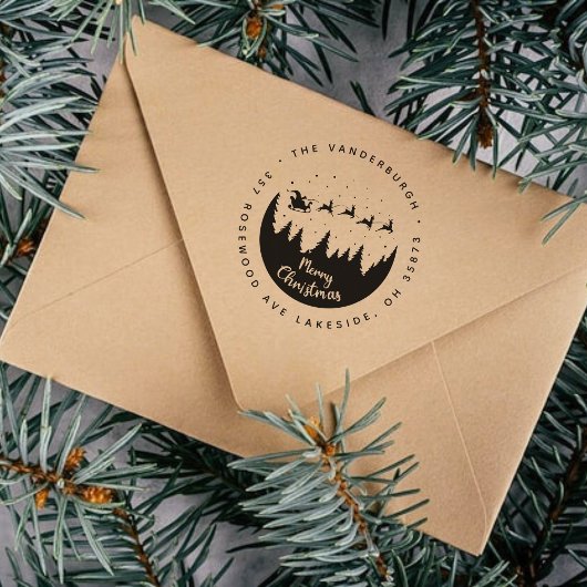 Merry Christmas Santa Sleigh Custom Retour Adres Zelfinktende Stempel