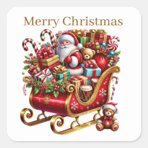 Merry Christmas Santa sleigh tekst toevoegen Vierkante Sticker