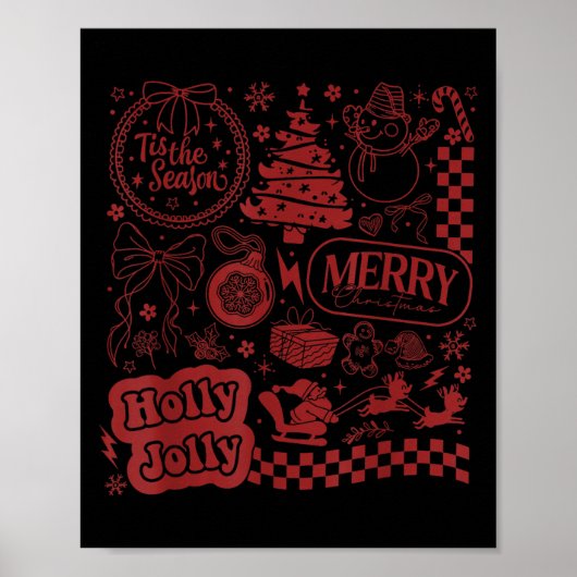 Merry Christmas Santa Snowman Reindeer Tis The Sea Poster (Voorkant)