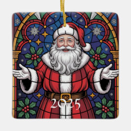 Merry Christmas Santa Stained Glass Design Keramisch Ornament