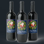 Merry Christmas Santa Wine Label aanpassen Wijn Etiket<br><div class="desc">Een helder en vrolijk vrolijk kerstkerstman wijnlabel dat u kunt personaliseren voor de vakantie</div>