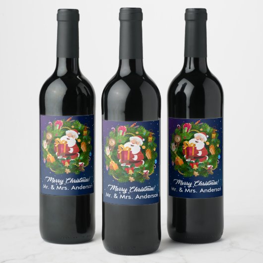 Merry Christmas Santa Wine Label aanpassen Wijn Etiket (Flessen)