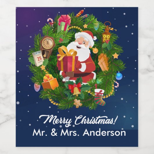 Merry Christmas Santa Wine Label aanpassen Wijn Etiket (Enkel label)