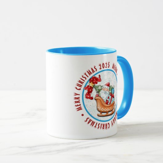 Merry Christmas Santa With His Sleigh Mok (Voorkant rechts)