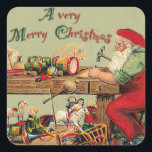 Merry Christmas Santa's Workshop Vierkante Sticker<br><div class="desc">Heerlijk  "Een zeer vrolijk kerstmannenatelier" vierkante sticker. Vind meer overeenkomende objecten in de winkel op ingeinc.com.</div>