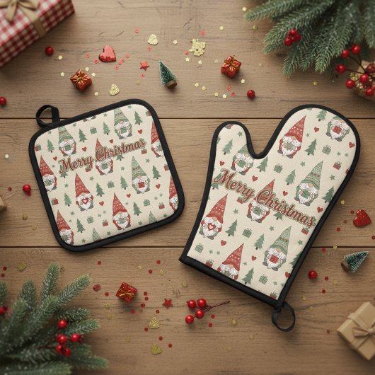 Merry Christmas Scandinavian Gnome  Ovenwant & Pannenlap Set