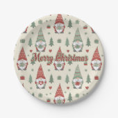 Merry Christmas Scandinavian Gnome Paper Plates Papieren Bordje (Voorkant)