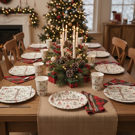 Merry Christmas Scandinavian Gnome Paper Plates Papieren Bordje