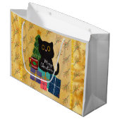 Merry Christmas Schattige Black Cat Coffee Sinaasa Groot Cadeauzakje (Voorkant Gekanteld)