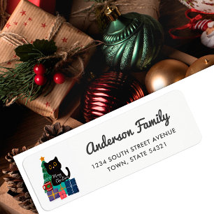 Merry Christmas Schattige Black Cat retouradres Etiket
