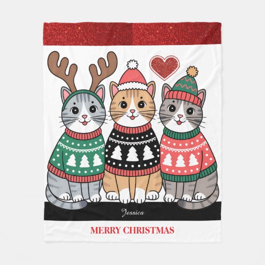 Merry Christmas Schattige Cats Fleece Deken (Voorkant)