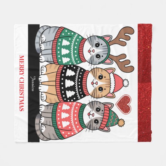 Merry Christmas Schattige Cats Fleece Deken (Voorkant (Horizontaal))