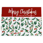 Merry Christmas Schattige Custom Holly Berry Groot Cadeauzakje (Voorkant)