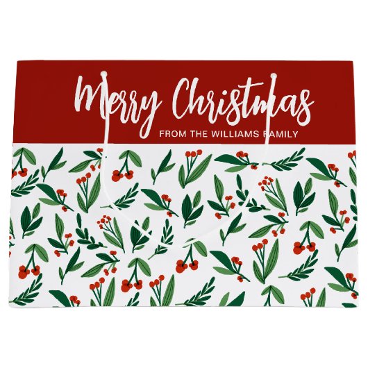 Merry Christmas Schattige Custom Holly Berry Groot Cadeauzakje (Voorkant)