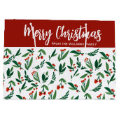 Merry Christmas Schattige Custom Holly Berry Groot Cadeauzakje (Achterkant)