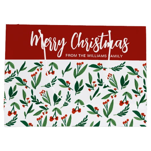 Merry Christmas Schattige Custom Holly Berry Groot Cadeauzakje (Achterkant)