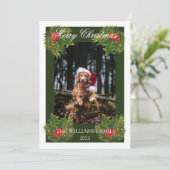 Merry Christmas Schattige Dog Pet Photo Waterverf Feestdagenkaart (Staand voorkant)