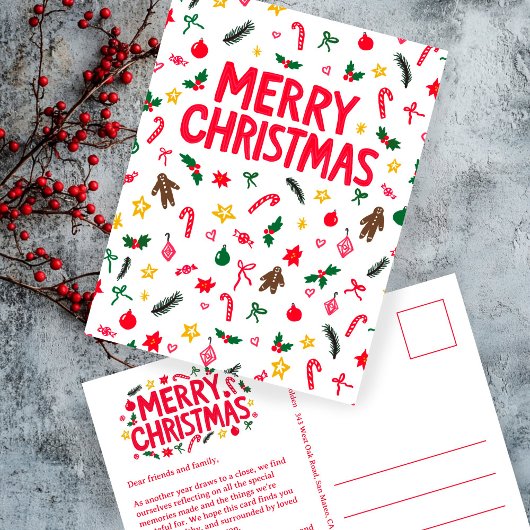 MERRY CHRISTMAS Schattige Doodle Whimsical CUSTOM Briefkaart