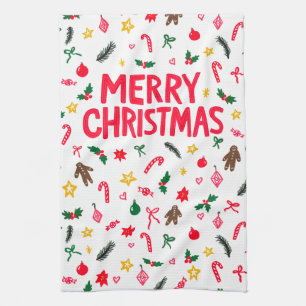 MERRY CHRISTMAS Schattige Doodle Whimsical CUSTOM Theedoek