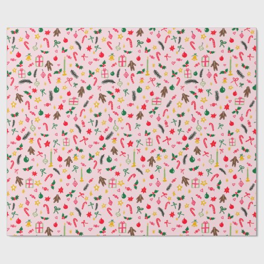 Merry Christmas Schattige Doodle Whimsical Pattern Cadeaupapier (Vlak)