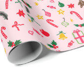 Merry Christmas Schattige Doodle Whimsical Pattern Cadeaupapier (Rol Hoek)