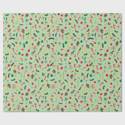 Merry Christmas Schattige Doodle Whimsical Pattern Cadeaupapier (Vlak)