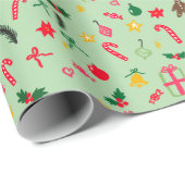Merry Christmas Schattige Doodle Whimsical Pattern Cadeaupapier (Rol Hoek)