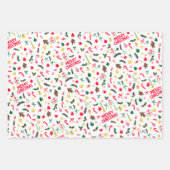 Merry Christmas Schattige Doodle Whimsical Pattern Inpakpapier Vel (Voorkant 3)