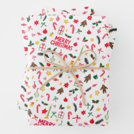 Merry Christmas Schattige Doodle Whimsical Pattern Inpakpapier Vel