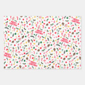 Merry Christmas Schattige Doodle Whimsical Pattern Inpakpapier Vel (Voorkant)