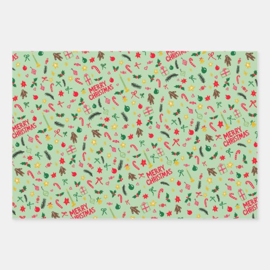 Merry Christmas Schattige Doodle Whimsical Pattern Inpakpapier Vel (Voorkant 2)