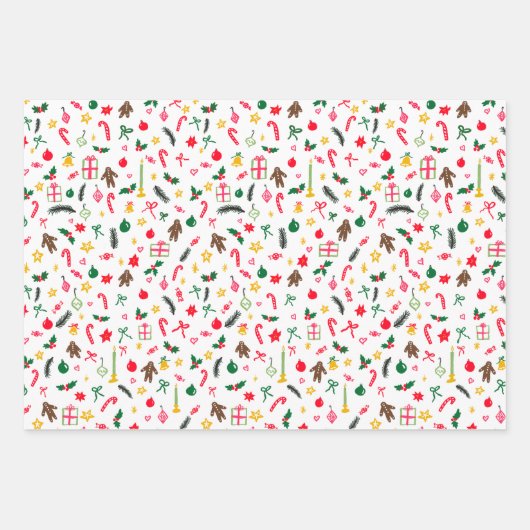 Merry Christmas Schattige Doodle Whimsical Pattern Inpakpapier Vel (Voorkant 3)