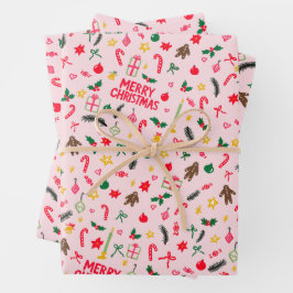 Merry Christmas Schattige Doodle Whimsical Pattern Inpakpapier Vel