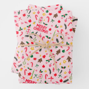 Merry Christmas Schattige Doodle Whimsical Pattern Inpakpapier Vel
