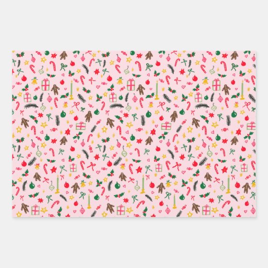 Merry Christmas Schattige Doodle Whimsical Pattern Inpakpapier Vel (Voorkant)