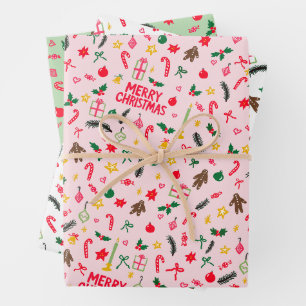 Merry Christmas Schattige Doodle Whimsical Pattern Inpakpapier Vel