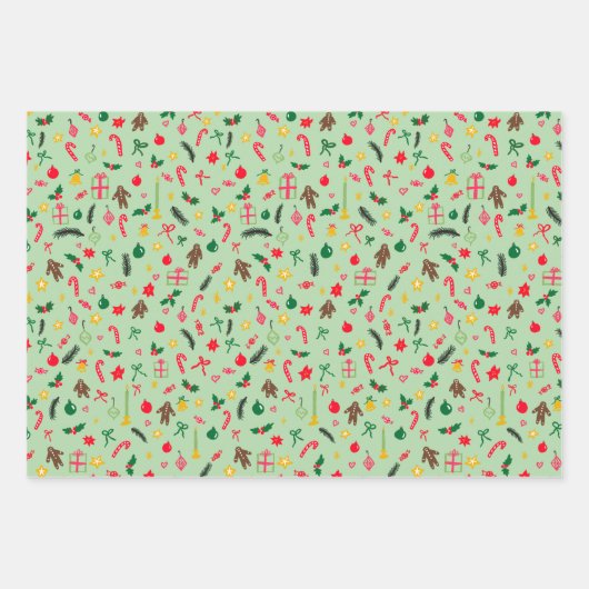 Merry Christmas Schattige Doodle Whimsical Pattern Inpakpapier Vel (Voorkant 2)