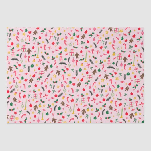 Merry Christmas Schattige Doodle Whimsical Pattern Tissuepapier (Voorkant)