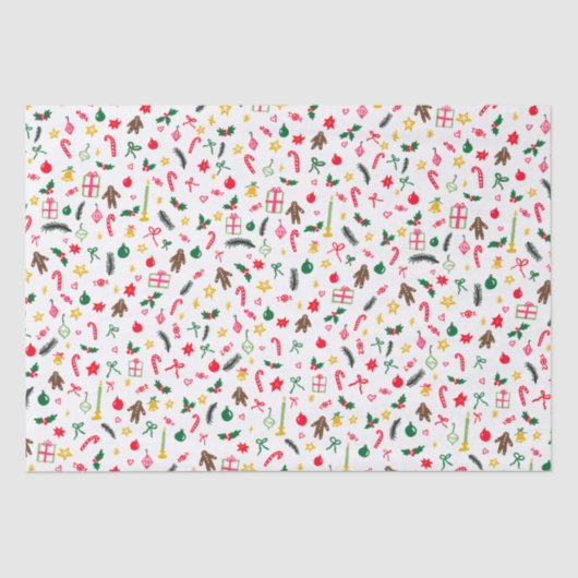 Merry Christmas Schattige Doodle Whimsical Pattern Tissuepapier (Voorkant)